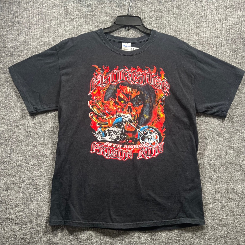 Florence Prison Run 28th Annual Graphic T-Shirt Mens Large Black Biker Skull Tee